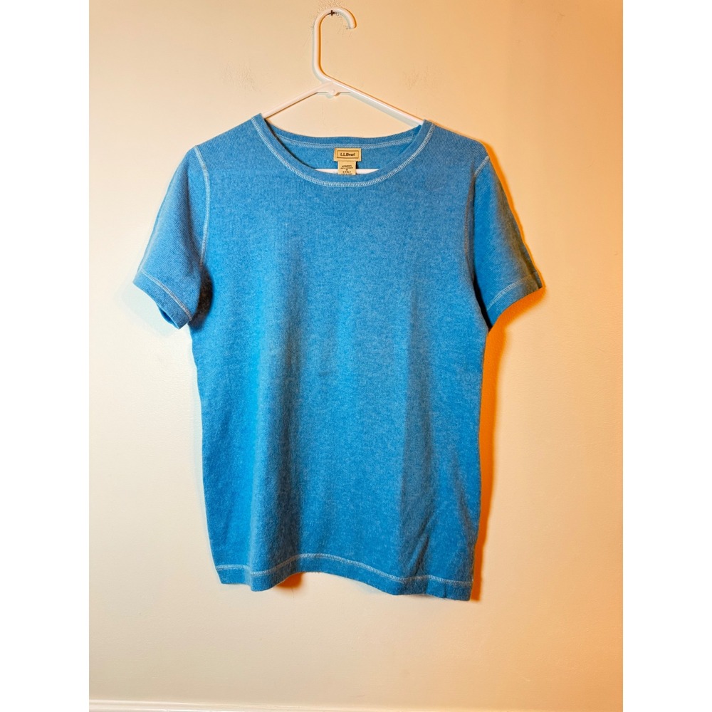 L.L. Bean T-Shirt Women Medium Blue 100% Short Sleeve Knit Top Cashmere Core